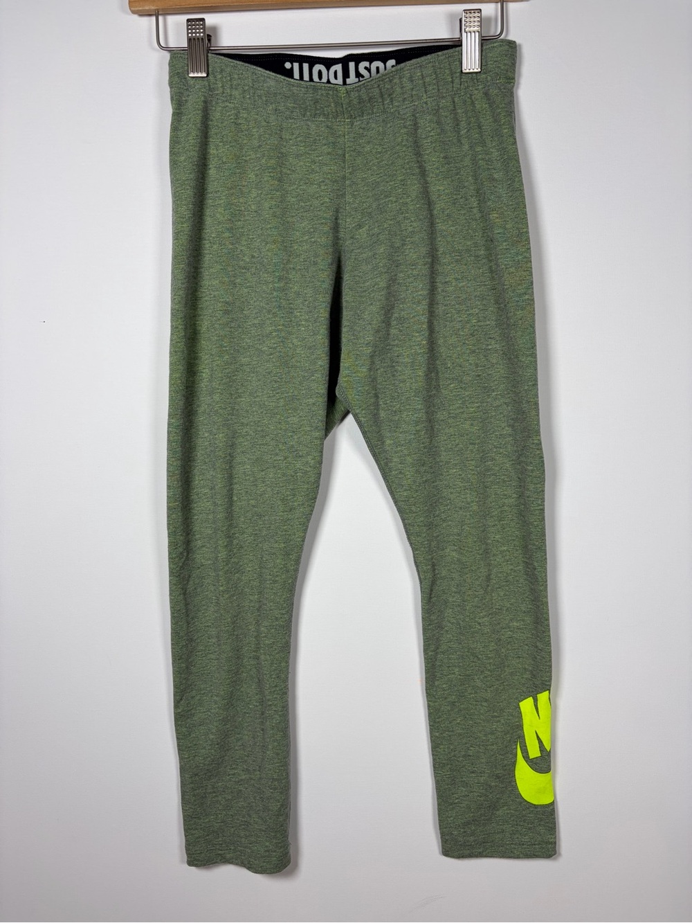 Nike Green Heather Leggings with Neon Yellow Logo